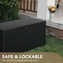 100 Gallon Waterproof Large Resin Deck Box Indoor Outdoor Lockable Storage Container For Patio Furniture Cushions Garden Tools (100 Gallon, Black) - Black - View 2