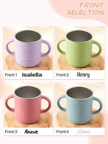 1pc Personalized Customization Name & Pattern Childern Feeding Cup Detachable 2-In-1 Silicone & Stainless Steel Drinking Cup Kids Feeding Tableware - Multicolor - View 8
