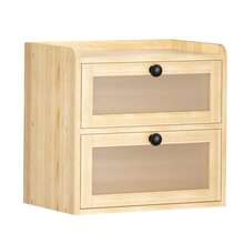 Bread Bin Wooden Bread Storage Box For Kitchen, Countertop Double Decker Bread Box Keep Bread Storage Fresh With Clear Acrylic Windows (Wood) - A - View 9