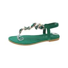 Sandalias Planas Mujer Color Verde Esmeralda con Pedrería Brillante, Chanclas Dedal con Correa Elástica Trasera, Zapatos Elegantes para Fiesta Playa y Uso Casual Verano - 706 Negro - Ver 6