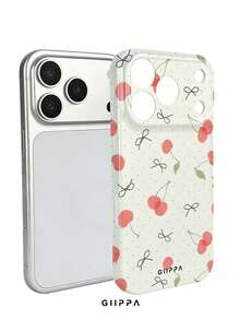 GIIPPA 1pc Cream White Base With Cherry And Bow Pattern Design, Phone 17 Pro Max Phone Case, Compatible With Phone 16 Pro Max, 15 Pro Max, 14 Pro Max, Korean Style High-End Fashion Fun Phone Case, Compatible With 11/12/13/14/15/16 Pro Max Plus, Elegant Design Suitable For Men And Women, Perfect Gift For Girlfriend For Christmas, Valentine's Day, Easter, Wedding Season And Birthday! - Multicolor - View 2