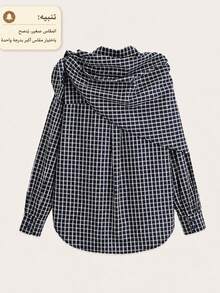 Women's Plaid Casual Versatile Daily Wear Shirt - Navy Blue - View 6