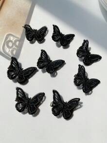 8入組女款4.5cm/1.77in黑色蕾絲蝴蝶髮夾，時尚百搭高級優雅極簡風純色個性仙女可愛側夾髮飾，適用於日常出遊、休閒、派對、通勤、度假、洗臉、化妝、穿搭髮飾髮爪 - 黑色 - 查看 4