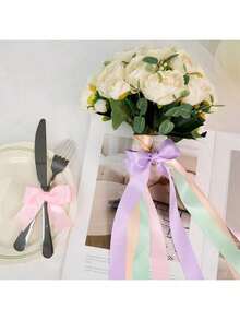6件裝混色3/8英吋寬高級雙面緞面絲帶，適用於婚禮禮品包裝、新娘派對裝飾、花束DIY手工藝 - 查看 4