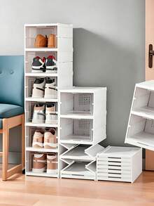 1pc Three-Tier Foldable Shoe Rack Storage Box, Suitable For Stairwells, Entryways, Living Rooms, And More. Thickened Transparent Foldable Shoe Cabinet, Shoe Storage Box, Stackable Dust-Proof High-Top Shoe Rack, Storage Shelf, Shoe Storage Box - View 2