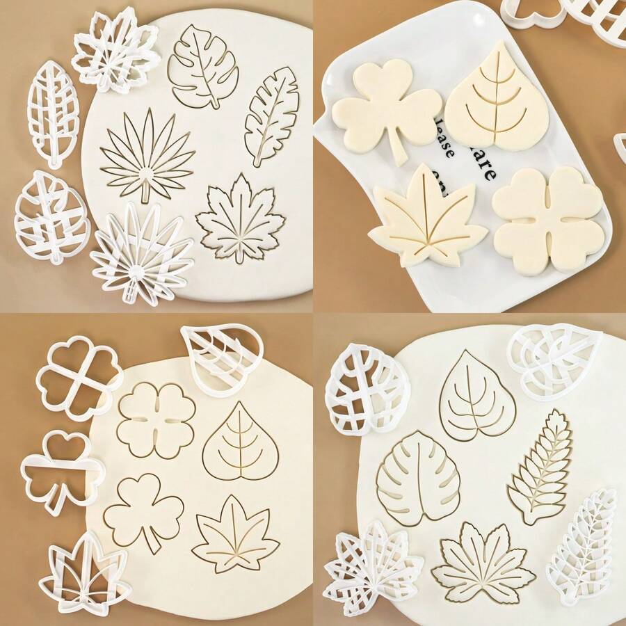MIANXIAOXIN 4pcs Leaf Cookie Cutter Set, Maple Leaf Clay Mold, Tropical Eucalyptus Leaf Baking Tool, Clover Party Decoration