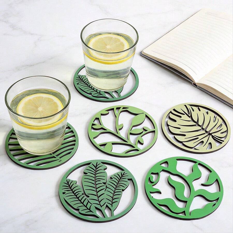 1pc Tropical Plant Themed Hollow Round Coaster, Suitable For Nordic, Pastoral Or Tropical Style Home Decor, As Tabletop Decoration For Cafes And Tea Rooms