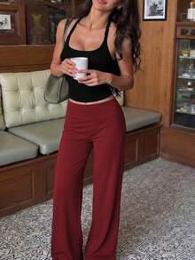 Estos pantalones anchos de yoga de unicolor son cómodos y estilizadores, adecuados para correr, hacer ejercicio y diversas actividades de yoga. Negro primavera - Burdeos 2 - Ver 10
