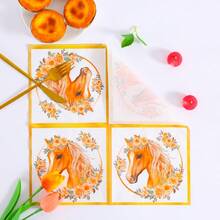 25/50/100pcs Floral Horse Head Pattern Gold Rim Disposable Paper Napkins, Bohemian Style Exquisite Horse Head Floral Party Napkins With Gold Foil Edge Decoration, Suitable For Birthday Party, Equestrian Theme Wedding, Picnic Gathering, Baby Shower, Bridal Shower, Wedding And Afternoon Tea Table Decor - Multicolor - View 6