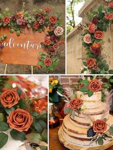 5/25/30pcs Real Looking Fake Roses For DIY Wedding Bouquets Centerpieces Arrangements Party Baby Shower Home Decorations OPP Bag Packaging (Excluding Box), Valentine Day, Gift Gifts Birthday Graduation - Orange - View 1