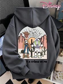 Disney Women's Hooded Sweatshirt, Unisex Hoodie, Toy Story Woody And Buzz Lightyear American Style Hooded Sweatshirt - 深灰色 - 查看 2