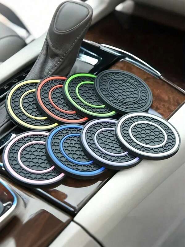 1/2pcs Double Ring Honeycomb Pattern Car Cup Holder Coaster, Non-Slip Heat Resistant Silicone Car Water Cup Mat, Universal Car Interior Accessory