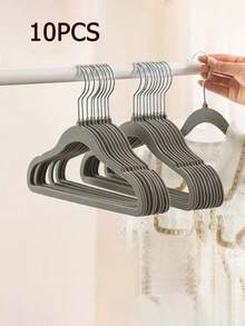 10/20/30/40pcs Baby Flocked Hangers Non-Slip Plastic Baby Home Hangers No-Mark Non-Slip Multi-Functional Children's Hangers Storage Hangers Flocked Hangers Beige - Multicolor - View 19