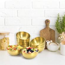 1pc/5pcs/10pcs Stainless Steel Gold Salad Bowl, Rust-Proof, Drop-Resistant, Easy To Clean, Suitable For Holding Fruit, Noodles, Snacks, Salad And Baked Goods - Multi-Functional Kitchen Utensil, Home, Catering And Study Supplies - Gold - View 2