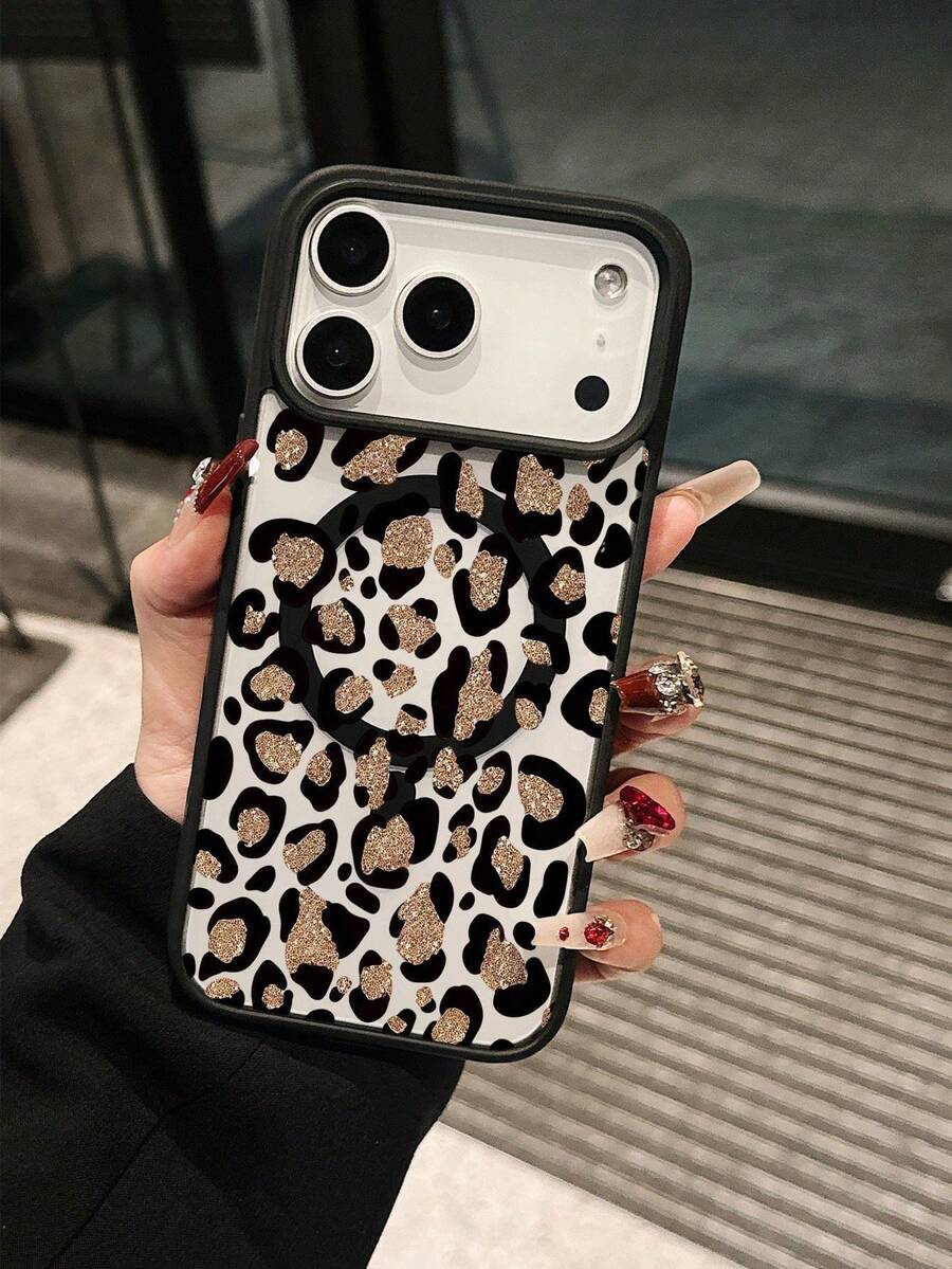 1 Stylish Phone Case (Lanyard And Stand Not Included). Luxury Leopard Print Magnetic Glitter Fashion Phone Case. Luxury Metallic Leopard Print Phone Case, Compatible With 15 Professional, Shockproof, Full Coverage, Compatible With 16/11/13 Pro/15 Pro/15/13 Professional, Compatible With 14/13/12. Spring Birthday Gift. - 多色 2 - 查看 1