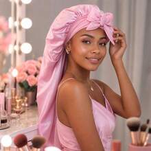 CONFLASS 2/1 piezas Gorro de dormir de satén de unicolor con lazo largo y cinta larga, gorro anti-frizz, gorro de dormir extragrande, ajustable para cabello rizado, trenzado y largo, adecuado para uso diario y maquillaje - Multicolor - Ver 5