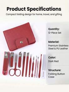 12pcs Stainless Steel Nail Clipper Set Manicure & Pedicure Beauty Tools For Women And Men Nail Care (Black, Grey, Beige, Red) - Multicolor - View 2