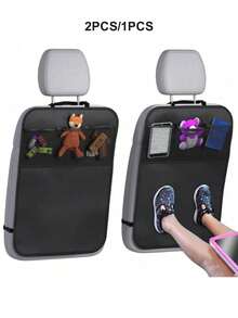 2 piezas Protector de respaldo de asiento de coche + Bolsa de almacenamiento de 3 bolsillos, Alfombrilla antideslizante y resistente al agua de gran tamaño, Protector de asiento trasero, Protector de respaldo de asiento de coche para prevenir el polvo, el barro y los arañazos - Almohadilla de protección universal para el interior del automóvil, Accesorios de protección para el interior del automóvil - Multicolor - Ver 1