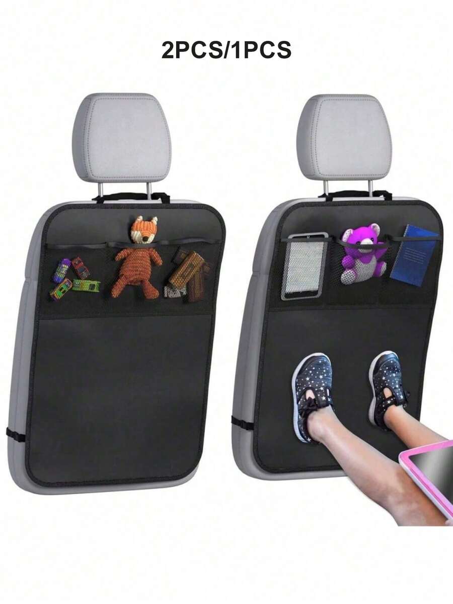 2 piezas Protector de respaldo de asiento de coche + Bolsa de almacenamiento de 3 bolsillos, Alfombrilla antideslizante y resistente al agua de gran tamaño, Protector de asiento trasero, Protector de respaldo de asiento de coche para prevenir el polvo, el barro y los arañazos - Almohadilla de protección universal para el interior del automóvil, Accesorios de protección para el interior del automóvil - Multicolor - Ver 1