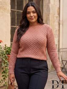 Women's Plus Size Elegant Long Sleeve Ribbed Knit Sweater - Winter Fashion - New Beige - View 1