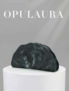 OpulAura 歐美時尚復古貝殼造型休閒紋理金屬色方型手拿包，不對稱設計手提包附磁吸扣，適合派對、婚禮、舞會、晚餐、女性生日派對、婚禮及舞會聚會 - 黑色 - 查看 3