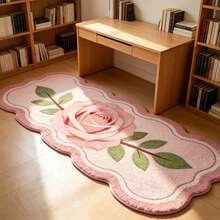 1 pieza Alfombra larga asimétrica con degradado rosa suave y rosa, borde ondulado con patrón floral 3D de hojas, decoración de dormitorio, alfombra de ocio para el hogar, tamaño asimétrico, error de corte 1-5cm, alfombra de sala de estar, alfombra, tapete, decoración del hogar, alfombra decorativa, alfombra pequeña, alfombra, decoración del hogar para sala de estar, alfombra de exterior, alfombra de felpa, alfombra de otoño/invierno, alfombra lavable - A - Ver 2
