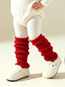 1 Pair Girls' Knitted Leg Warmers, Solid Color Ribbed Ruched Slouch Leg Warmers, Versatile Warm Leggings For Infants And Toddlers, Autumn/Winter Maillard Style, Multiple Fluorescent Colors Available - Multicolor - View 14