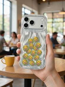 1pc Funny Custom Face Rattle Phone Case, ABS Plastic Clear Wavy Shell & Acrylic Corn Shaped Floating Portrait Pieces, Shakeable Novelty Design, Creative Birthday Gift For Friends - Multicolor - View 5