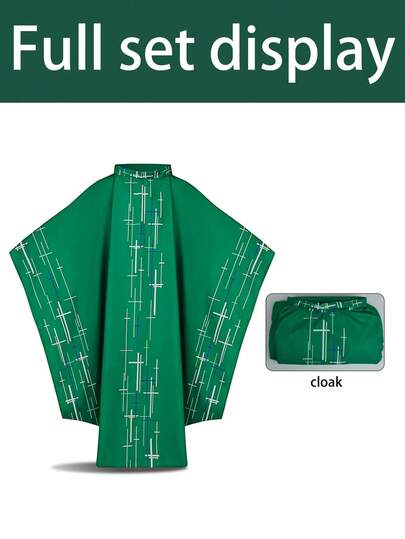 Medieval Sleeveless Woven Fabric Cosplay Cape, Cross Print, Regular Length, Suitable For Various Costume Events