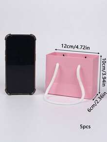 1/5/10/20pcs Mini Pink Rope Handle Paper Gift Bags, Suitable For Business, Wedding, Birthday Party Gift Packaging Shopping Bags, Size 3.9 X 4.7 X 2.4 Inches (10 X 12 X 6 Cm) - Multicolor - View 9