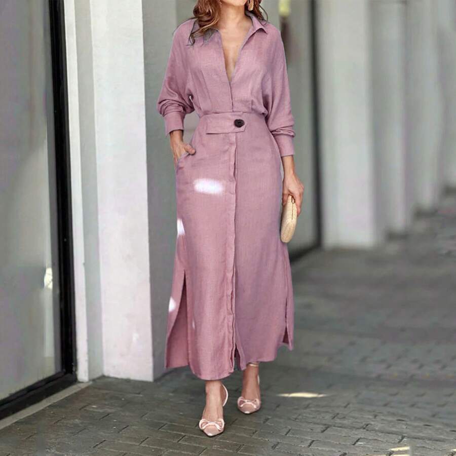 Timeless Draped Maxi Dress - Refined Silhouette & Flowy Texture - Pink - View 1