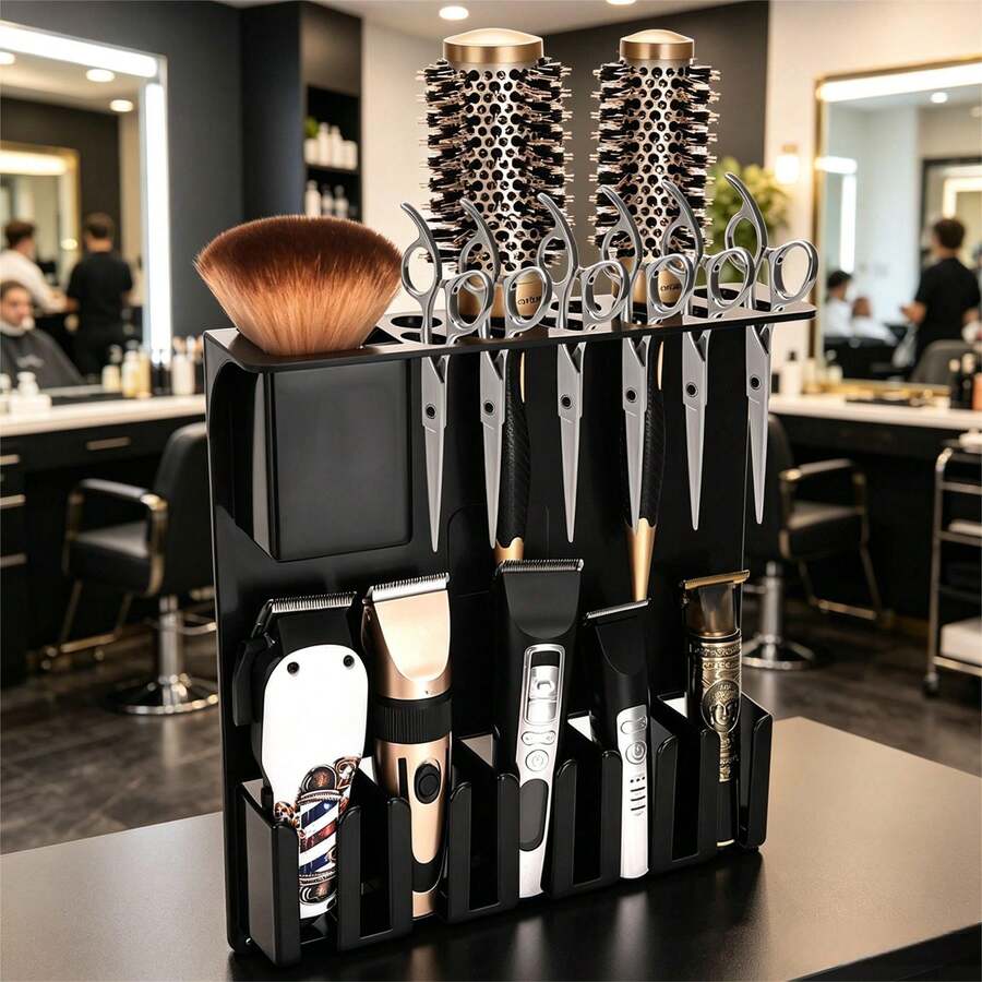 Barber Tool Organizer Storage Rack, Multi-Slot Hair Clipper Scissors Comb Holder, Professional Salon Hair Styling Tool Storage Caddy For Barbershop & Home Use - Multicolor - View 1