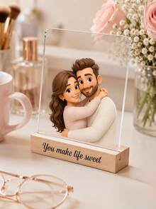 Personalized Cartoon Photo Acrylic Plaque, Customizable With Your Photos And Text, Photos Presented In Cartoon Style, Comes With Solid Wood Base. Suitable For Your Pet Photos, Couple Photos, Family Photos, Best Friend Photos, Anime And Artworks. A Birthday Surprise For Your Loved Ones, Ideal Christmas Gift, Anniversary Gift, Celebrate Your Journey, Holiday Thank You Gift, Souvenir For Special People. - Multicolor - View 9