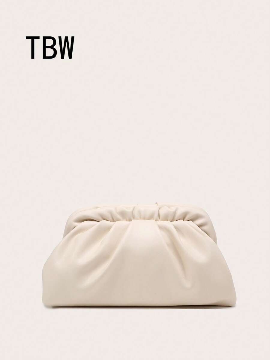 Tas Clutch Wanita Berlipit Motif Awan, Bahan PU Warna Polos, Gaya Vintage, Kapasitas Besar, Modis, Cocok untuk Jalan-jalan dan Pesta - Aprikot - View 1