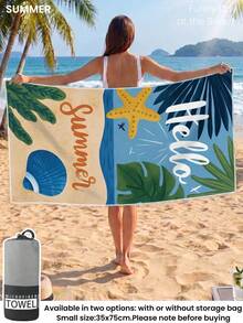 1件 Hello Summer 印花沙灘巾，游泳巾，浴巾，時尚沙灘巾，吸水浴巾，適用於浴室、游泳、健身、瑜珈，柔軟舒適的超細纖維毛巾，輕便便攜，防沙，適合夏季旅行 - 彩色 - 查看 7