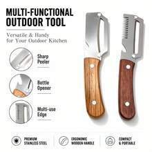 1/3pcs Multi-Function Wooden Handle Peeler With Bottle Opener, Onion Slicer, Onion And Leek Cutter, Sugarcane And Cucumber Peeler, Fruit And Vegetable Peeling Tool, Exquisite Holiday Gift - Multicolor - View 14