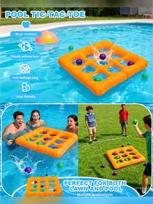 Land And Pool Tic-Tac-Toe Creative Interactive 3x3 Grid Ring Toss Inflatable Water Throwing Toy, Stress Relief Gadget, Made Of Durable PVC Material, Ensures And Long-Lasting Use Whether Playing In The Pool Or Backyard, Compact And Portable, Suitable For Land And Pool Play - Multicolor - View 5