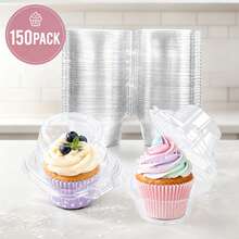 NPLUX 150 Pack Individual Cupcake Containers Plastic Cupcake Boxes Cupcake Holders Stackable Deep Dome Cupcake Carrier - 150 Pack Transparent - View 1