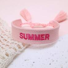1件 SUMMER 字母手鍊，波希米亞海灘度假風友誼手鍊，假日派對海邊旅行禮物手鍊 - 淺粉色 - 查看 5