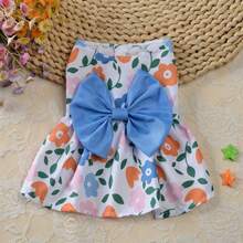Juego de 5 piezas de monos para mascotas con estampado vibrante de flores y frutas, adecuado para perros y gatos pequeños - Vestido de princesa de tela transpirable y suave con detalle de lazo - Ideal para primavera/verano - Incluye rojo, amarillo, naranja, azul claro, verde azulado oscuro, rosa oscuro, atuendos para perros y gatos - Multicolor - Ver 5