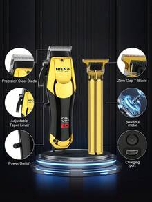 HIENA Professional Electric Hair Clipper Set Of 3pcs, Suitable For Beard And Hair Trimming, Wireless Design, Supports USB Charging, Multi-Purpose Gold Set For Home Or Travel - An Ideal Gift For Men On Father's Day, Suitable For Daily Beauty Occasions - View 6