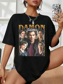 T-Shirt Vintage Bootleg Limitata Damon Salvatore Anni '90, T-Shirt Streetwear vintage Classica Damon Salvatore, T-Shirt Damon Salvatore Regalo per Donne e Uomini - nero - Visualizzare 1