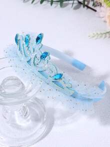 1件女孩藍色網紗皇冠髮箍 閃亮髮圈 可愛公主頭飾 生日派對禮物 青少年髮飾 - 藍色 - 查看 5