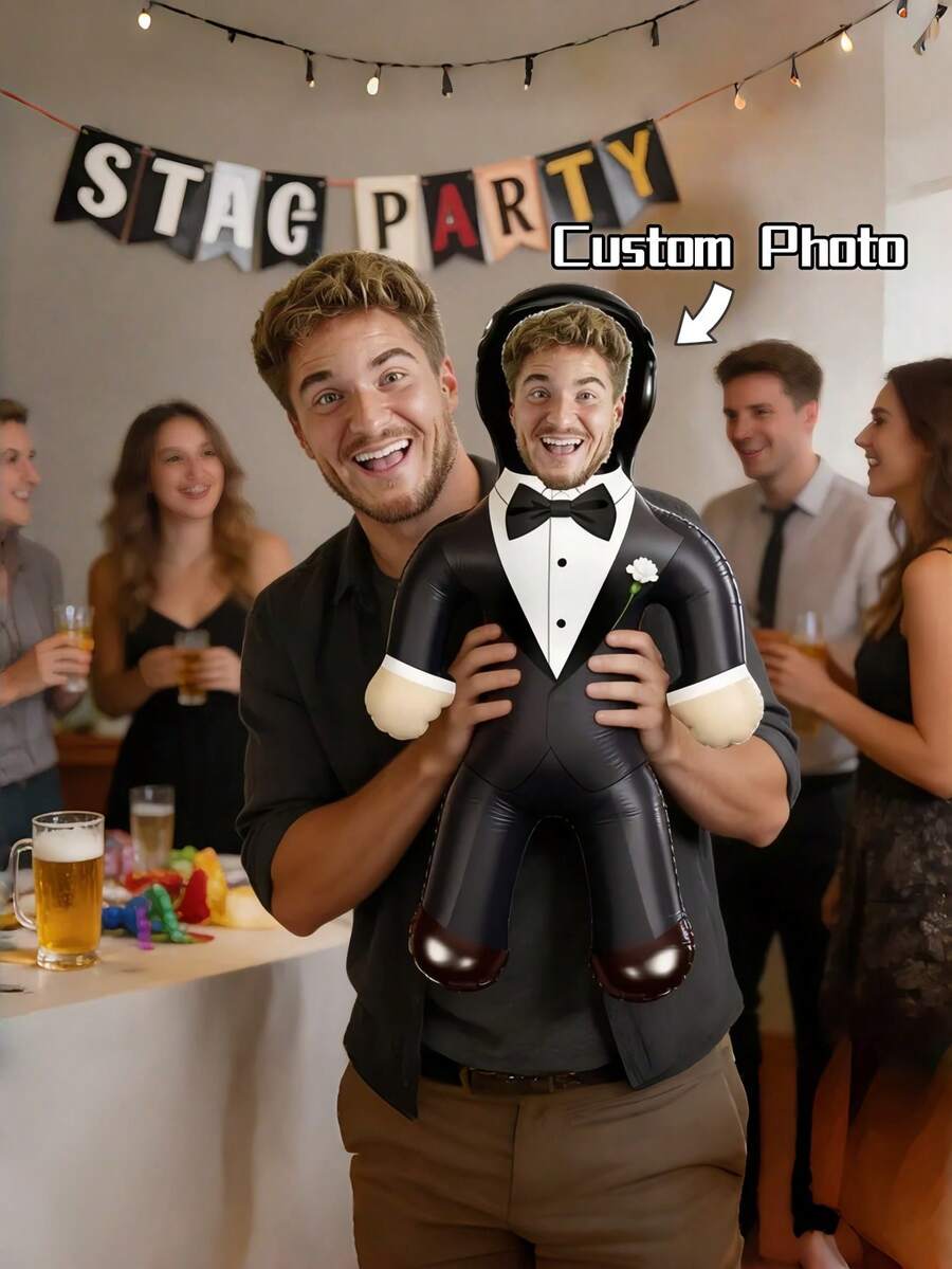 1pc Personalized Groom Inflatable Blow-Up Doll, Customize Your Face, Humorous Bachelorette Party, Bride Gift, Inflatable Man, Wedding Favor, Special Occasion