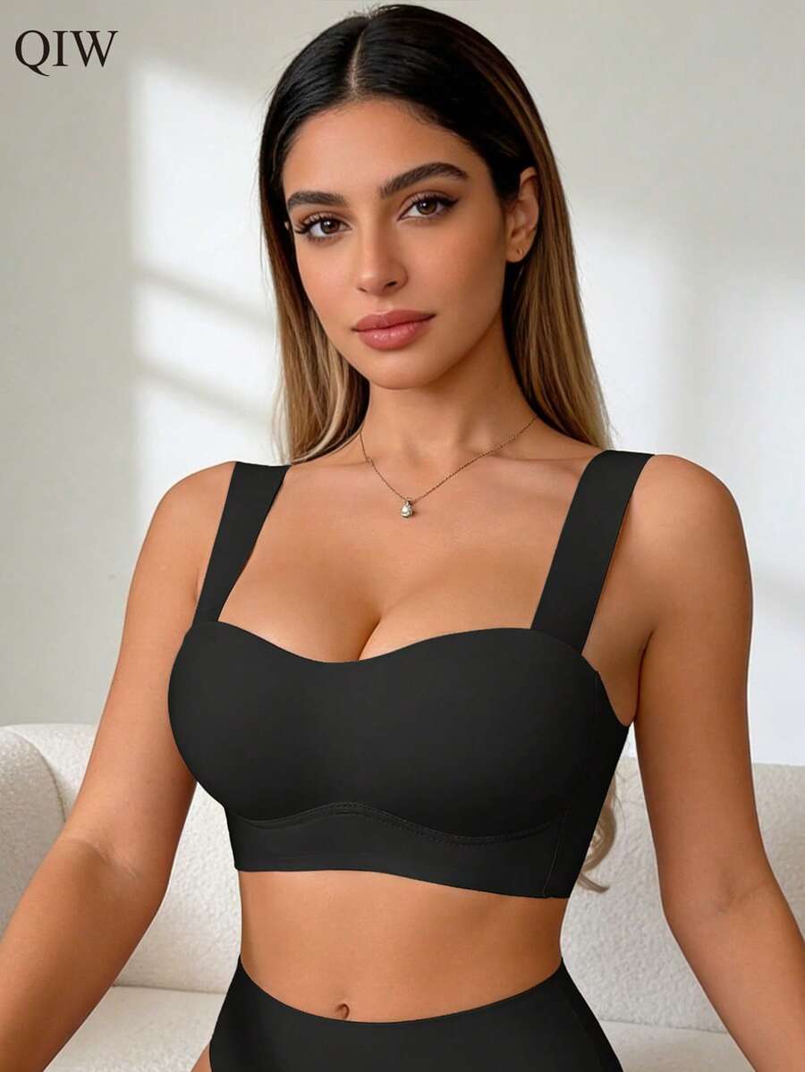 1pc Women Everyday Casual Wireless Seamless Comfort Bra With Cup Support - Black - View 1