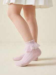 3 Pairs Solid Color Cotton Children's Lace Dance Ruffle Princess Fashion Versatile Party Lace Socks - Multicolor - View 3