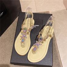 Sandalias Planas Mujer Color Verde Esmeralda con Pedrería Brillante, Chanclas Dedal con Correa Elástica Trasera, Zapatos Elegantes para Fiesta Playa y Uso Casual Verano - 706 Negro - Ver 3
