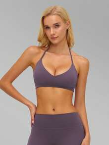 MFVIM Women's Halter Neck Hollow Back Fitted Sports Bra, Versatile Soft Lightweight Skin-Friendly Top For Running And Fitness - Purple - View 7