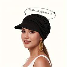 Nuevo Verano Otoño Mujer Sombrero con Visera Pañuelo Suave Cómodo Material de Viscosa Sombrero Suave para Mujer con Banda Elástica Incorporada en la Parte Trasera Sombrero - Color azul marino - Ver 7