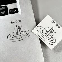 1pc "I'm Fine" Funny Sarcastic Metal Sticker - Waterproof Glossy Paper Laptop Sticker, Humorous "I'm Fine" Design, Easy To Peel And Stick, Suitable For DIY Tech Accessories (Single Use) - Silver - View 2